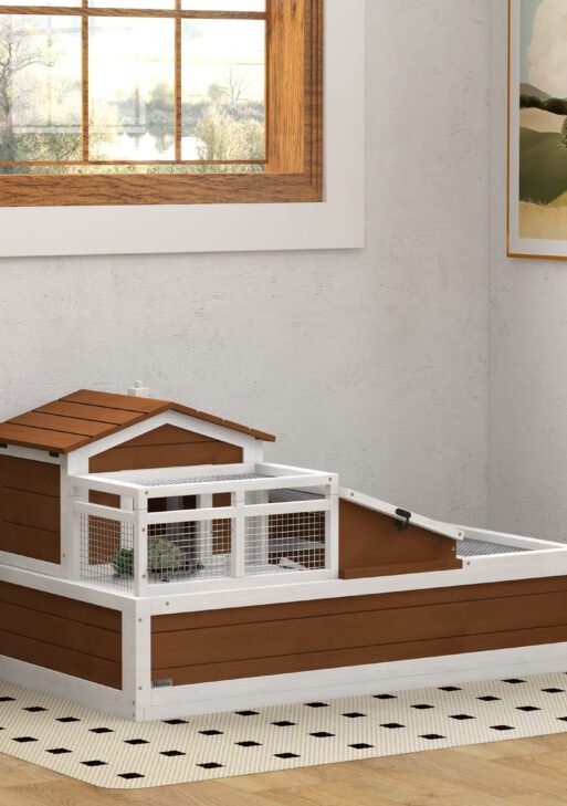 3-Room Tortoise Habitat House w/ Balcony & 2 Stories, 44" x 25.5" x 25", Coffee