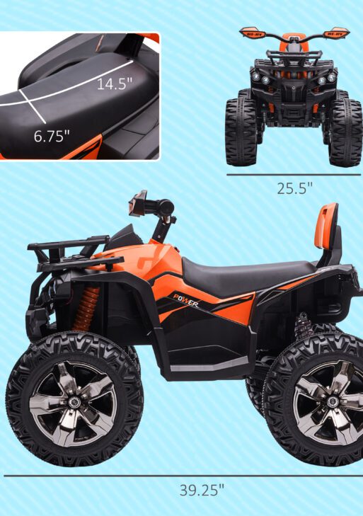 12V 4 Wheeler Kids ATV with Music, Headlights for 37-60 Months Boys and Girls, Orange