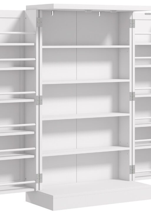 Freestanding Kitchen Pantry, Kitchen Storage Cabinet with 5-Tier Shelf, 12 Spice Racks, Adjustable Shelves, White