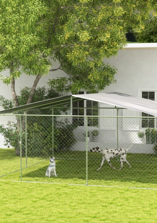 15x15 Dog Kennel with Cover, Secure Outdoor Dog Fence, Galvanized Steel Frame for Backyard, Green