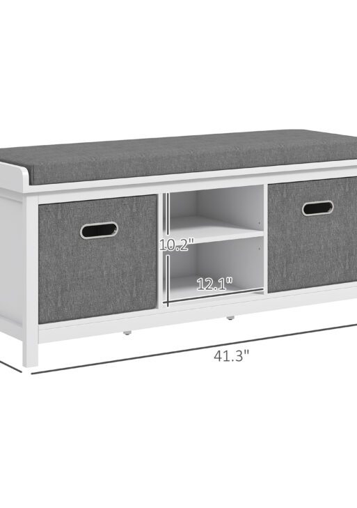 Shoe Storage Bench with Cushioned Seat, Entryway Bench Seat with 2 Drawers and Adjustable Shelf for Hallway, White