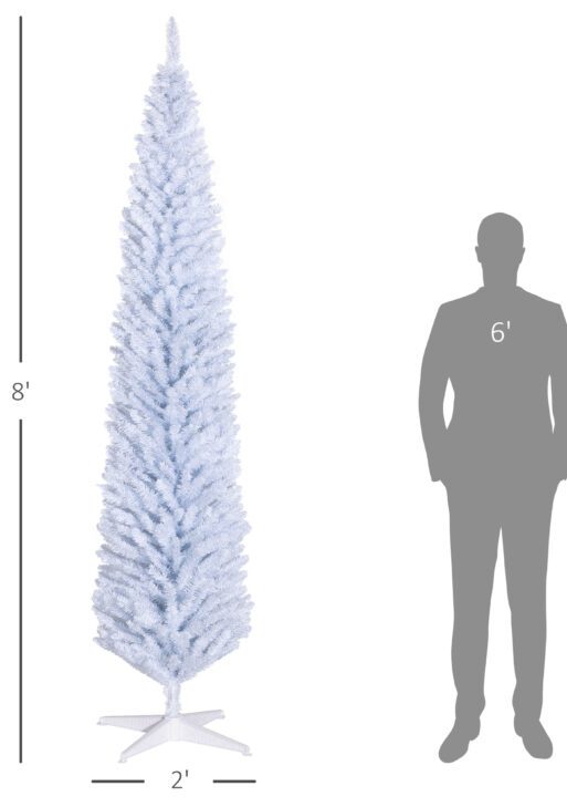 8ft Unlit Pencil Artificial Christmas Tree with Realistic Branches and 618 Tips, Plastic Base, White