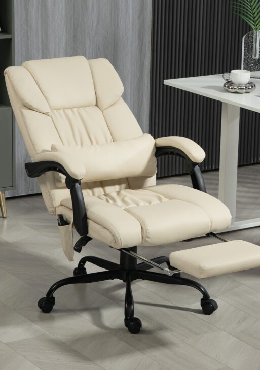 Massage Office Chair with 6 Vibrating Points, High Back Reclining Office Chair with Footrest and Remote, Beige