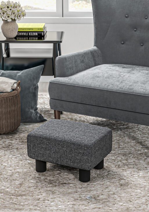 Small Ottoman Foot Rest, Foot Stool with Linen Fabric Upholstery and Plastic Legs, Cube Ottoman, Charcoal Gray