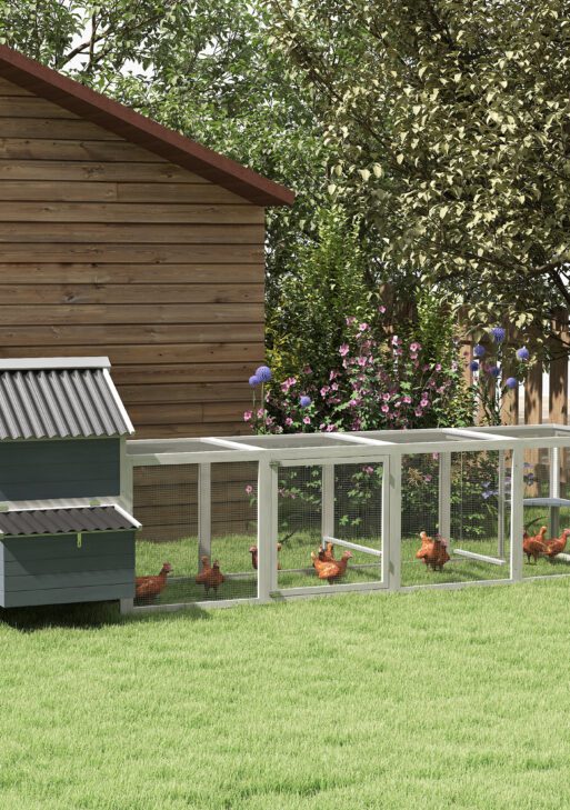 156" Extra Large Wooden Chicken Coop with 2 Nesting Box, Run Cage, Waterproof Wave Roof, for 10-15 Chickens, Light Gray