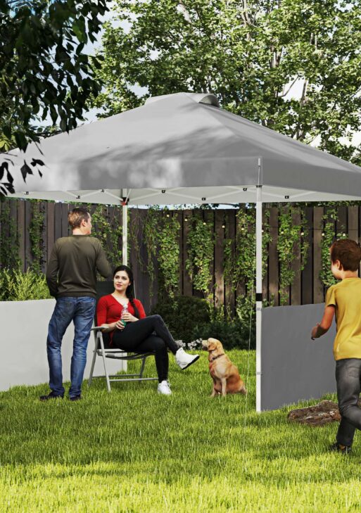 10' x 10' Pop Up Canopy Tent with 2 Half Sidewalls, UV50+ Instant Sun Shelter with Wheeled Carry Bag, Dark Gray