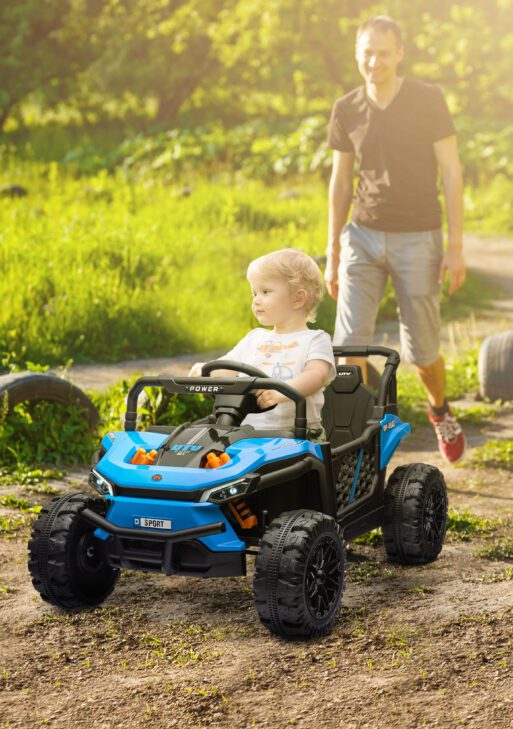 12V Ride On Truck, Battery Powered Electric Car for Kids w/ Remote Control, 4-Wheel Suspension & LED Lights, Blue