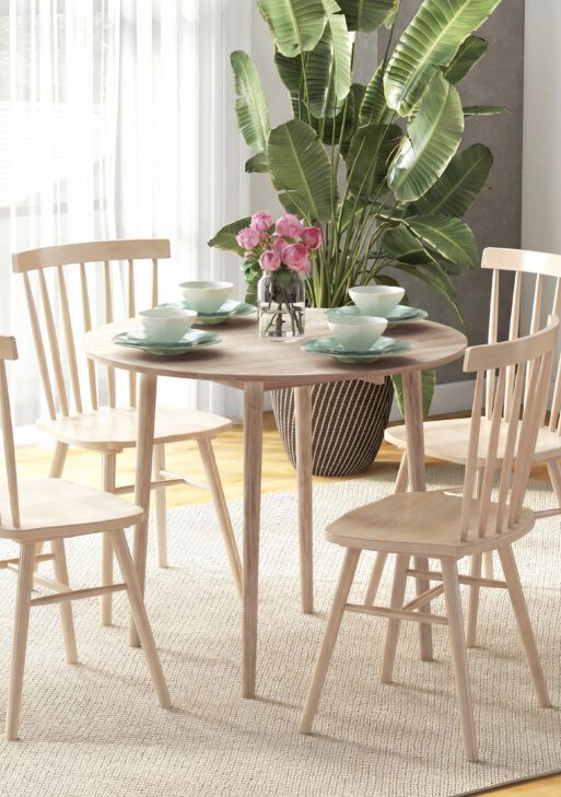 Folding Dining Table, Round Drop Leaf Kitchen Table for Small Spaces with Wood Legs, Oak Color