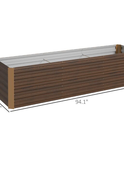 8x2x2ft Galvanized Raised Garden Bed Kit with Safety Edging for Flowers, Herbs and Vegetables, Dark Brown