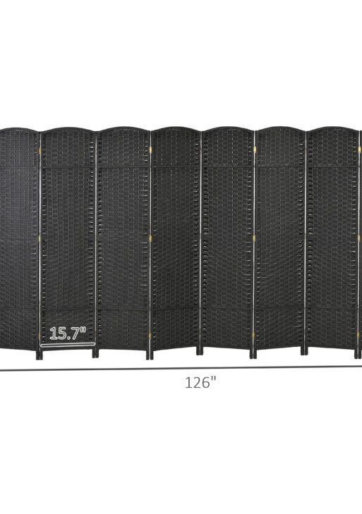 Folding Room Divider Screen 8 Panel 5.6 ' Tall Privacy Screen Freestanding Room Partition for Home Office, Black