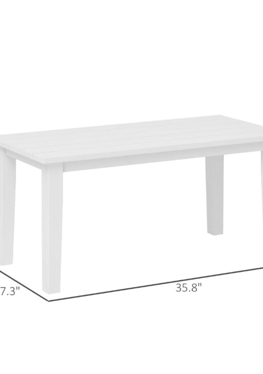 Rectangle Outdoor Coffee Table, HDPE All-Weather Outdoor Patio Table with Slatted Tabletop for Yard, Balcony, White