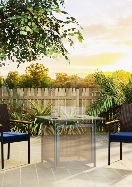 Stackable Patio Wicker Dining Chair Set of 2 with Cushions, Backrest, Armrests for Deck, Garden, Navy Blue