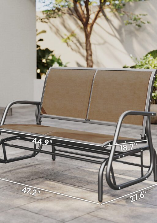 2-Person Outdoor Glider Bench, Patio Double Swing Rocking Chair Loveseat with Steel Frame, Light Mixed Brown