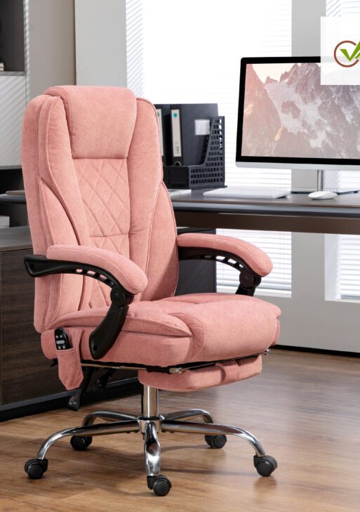 Massage Office Chair, Heated Reclining Computer Chair with Adjustable Height and Footrest, Pink