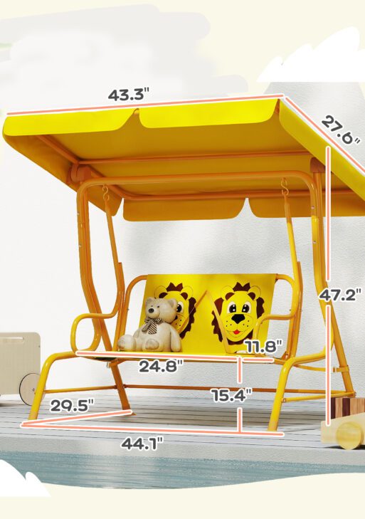 Kids Patio Swing Chair with Adjustable Canopy, Safety Belt for Patio, Garden, Poolside, Balcony, Yellow