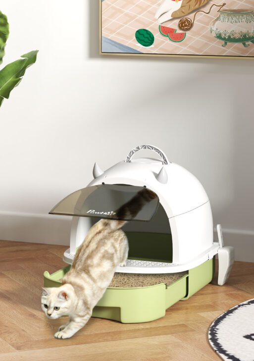 Covered Cat Litter Box with Lid, Scoop, Deodorizing Bags for Odor Control, Privacy, Easy to Clean, Green