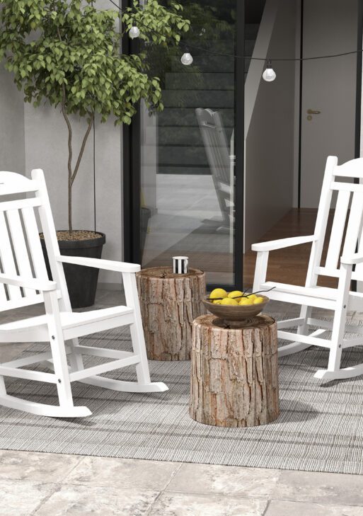 2PCs Outdoor Rocking Chair with Armrests, Fade-Resistant Waterproof HDPE for Indoor & Outdoor, White