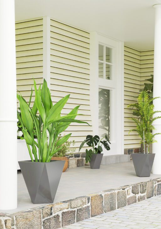 Indoor Outdoor Planters Set of 3 MgO Tall Planters Stackable Flower Pots with Drainage Holes for Garden, Balcony, Gray