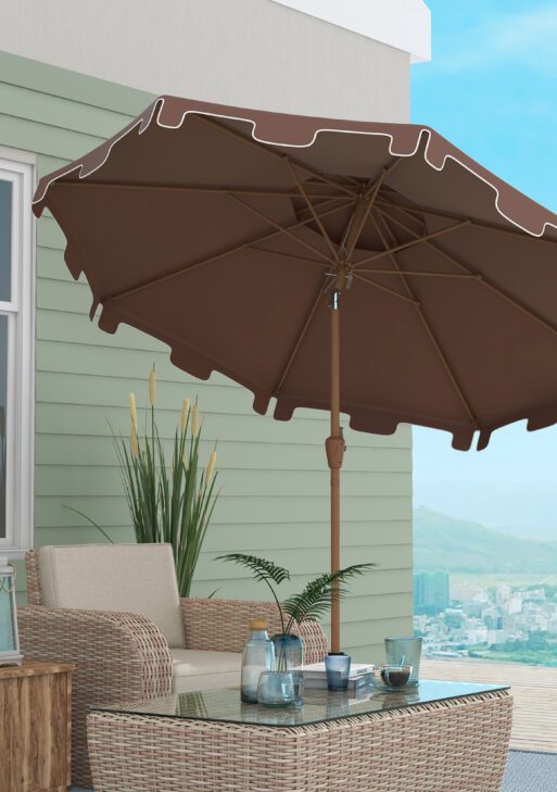 8.8' Patio Umbrella with Push Button Tilt and Crank, Brown