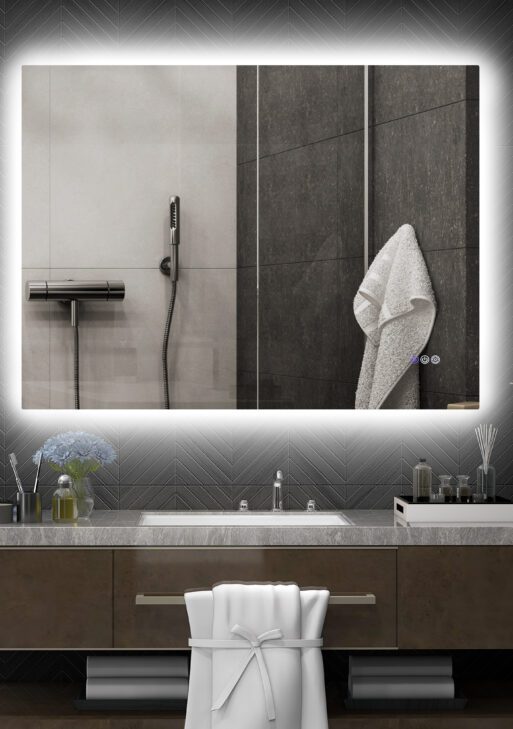 Dimmable Bathroom Mirror with Lights, 37" x 35" Backlit LED Mirror w/ Anti-Fog, Memory & Infinite Color Temperature