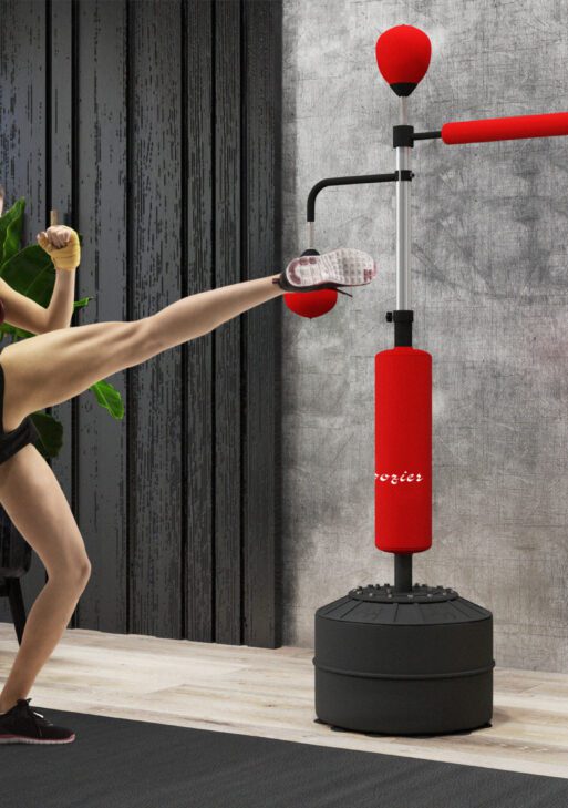 4-in-1 Boxing Punching Bag Stand with 2 Speedballs, 360° Relax Bar, & PU-Wrapped Bag & Adjustable Height, Red
