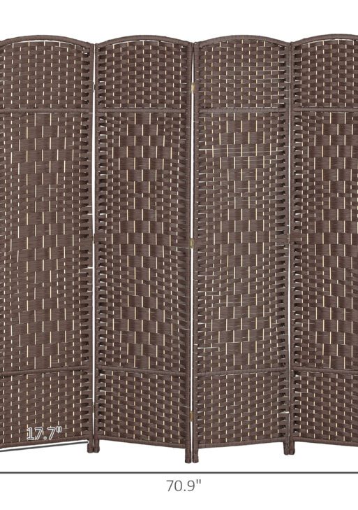Folding Room Divider Screen 4 Panel 6' Tall Privacy Screen Freestanding Wood Partition for Home Office, Brown