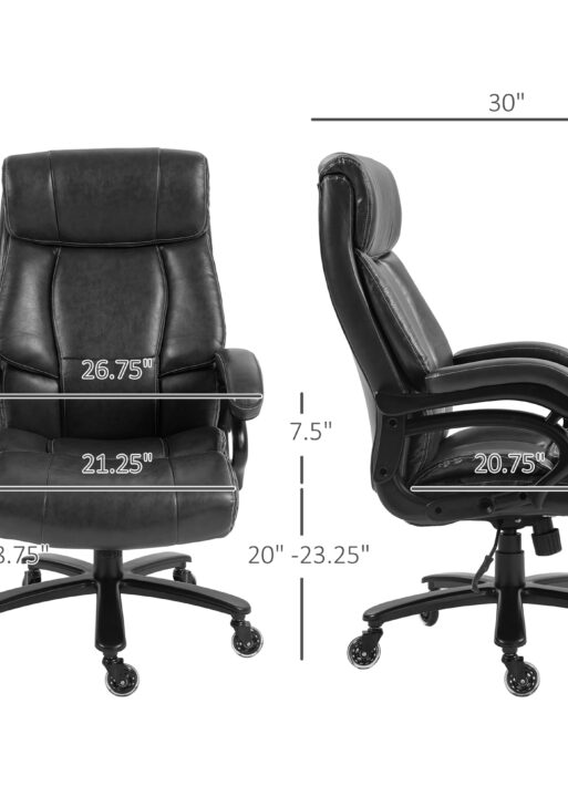 Big and Tall Office Chair, 400 lbs, Executive Comfy Computer Chair with PU Leather, Swivel Wheels, Black