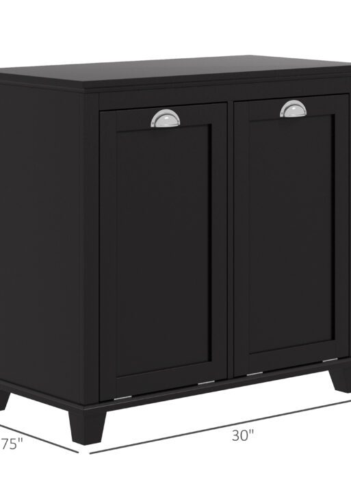 Bathroom Storage Cabinet, Tilt-Out Laundry Hamper with 2 Compartments, Black