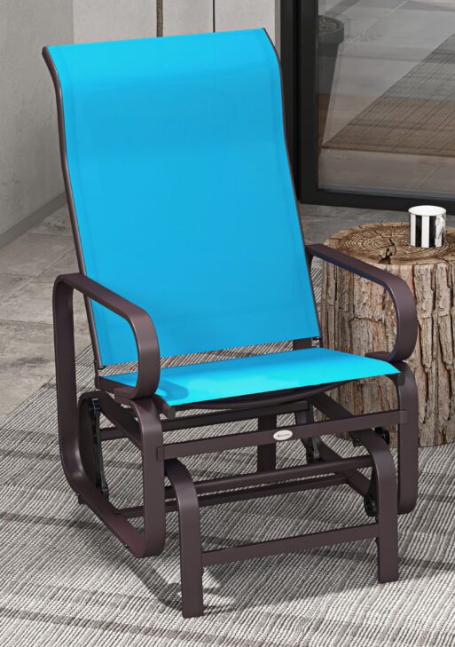 Gliding Lounger Chair, Single Rocker with Lightweight Metal & Mesh Construction, Blue