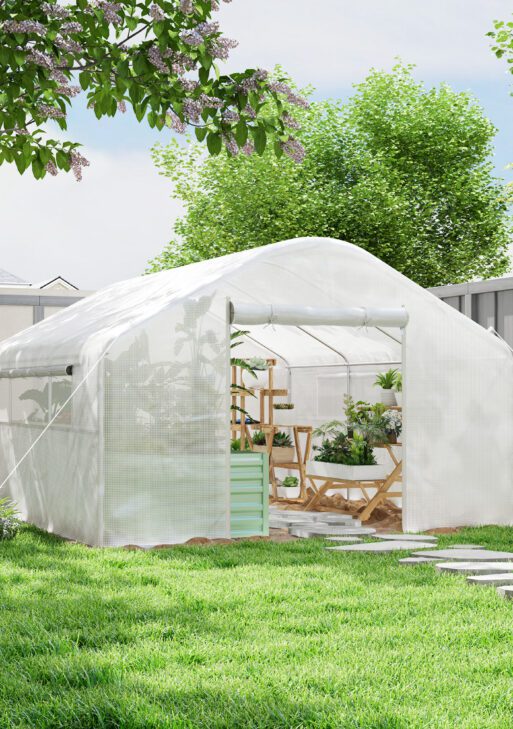 13' x 10' x 6.5' Tunnel Greenhouse Hoop House with Upgraded Galvanized Steel Frame and Large Windows, White