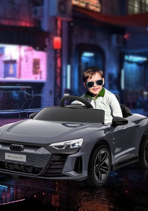 12V Licensed Audi RS E-tron GT Kids Ride on Car with Remote Control, Suspension, Horn, Music, Lights, Gray
