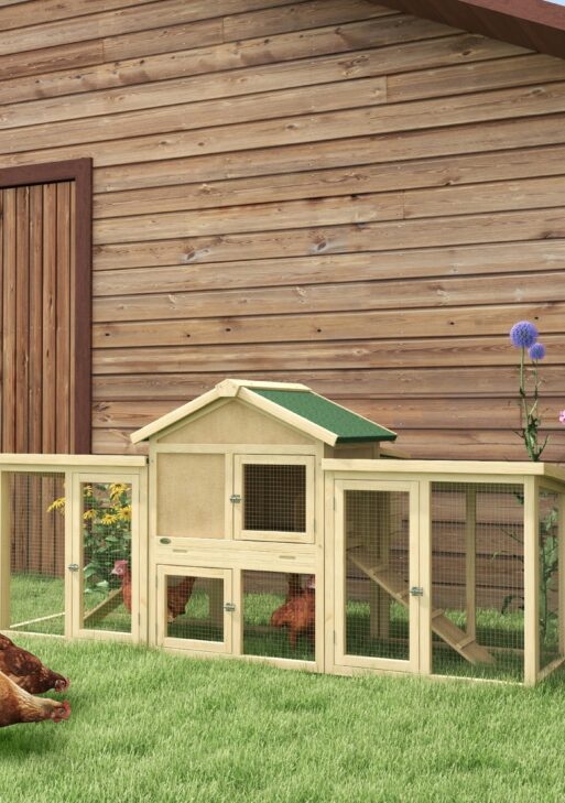 Wooden Chicken Coop ith Nesting Box, Double Runs, Removable Tray, Ramps, for Garden Backyard