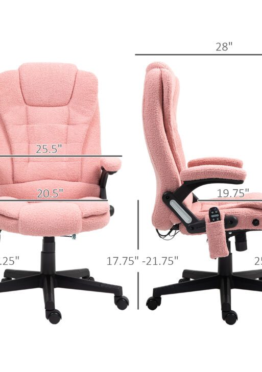 6 Point Executive Office Chair with Heat, Velvet High Back Vibrating Massage Office Chair, Pink