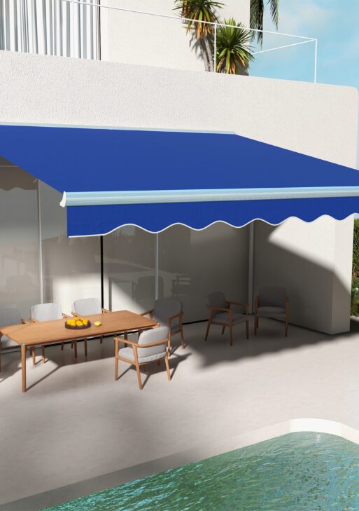 13' x 10' Electric Awning, Retractable Awning with LED Lights and Remote Controller for Door and Window, Blue