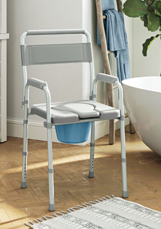 Bedside Commode Chair for Seniors, Adults, Handicap, Raised Toilet Seat with Arm, Adjustable Height, 331 lbs, Gray