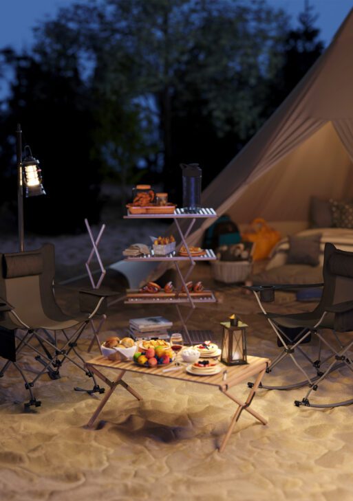 Folding Rocking Camping Chairs, Portable Chairs with Headrest, Cooler Bag, Cup Holder, Carry Bag, 2 Pack, Black