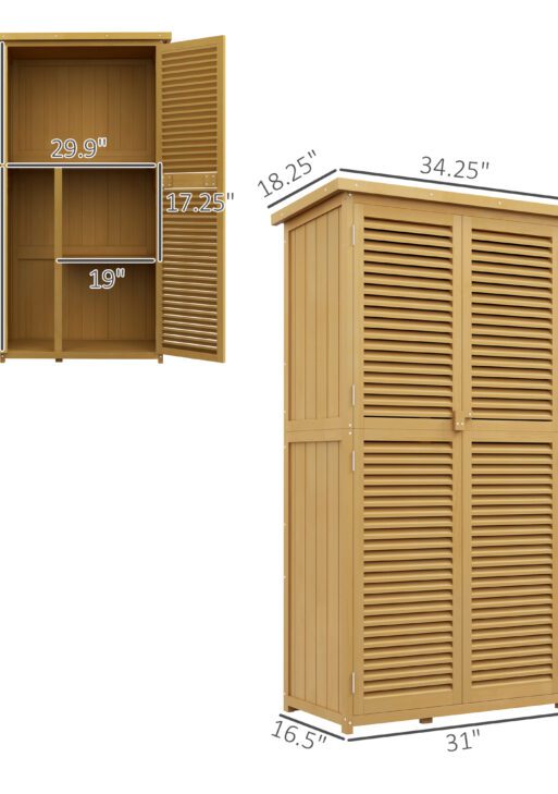 5' x 3' Wooden Garden Storage Shed with Asphalt Roof and 2 Large Wood Doors with Lock, Yellow
