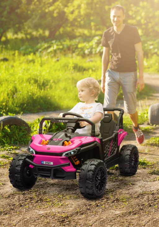 12V Ride On Truck, Battery Powered Electric Car for Kids w/ Remote Control, 4-Wheel Suspension & LED Lights, Pink