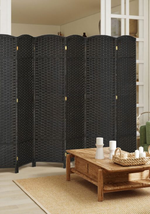 Folding Room Divider Screen 6 Panel 5.6 ' Tall Privacy Screen Freestanding Room Partition for Home Office, Black