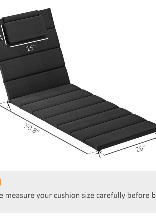 Foldable Chaise Lounge Cushion Set of 2, Outdoor Lounge Chair Cushion Set, UPF50+ 230gsm Olefin, 80" x 26" Black
