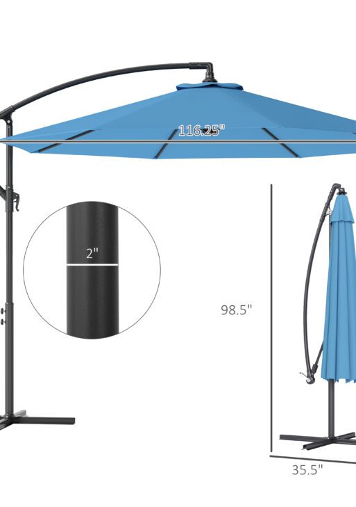 10' Cantilever Tilt Offset Patio Umbrella w/ UV & Water Safe Material & Cross Base (Weight Not Included), Blue