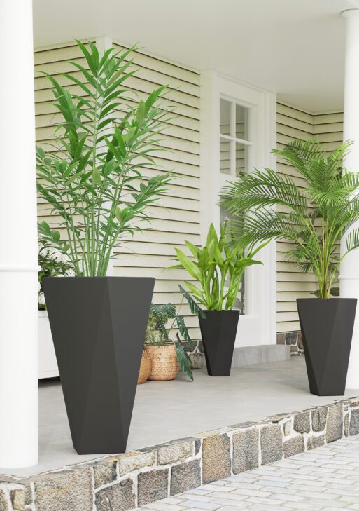 Indoor Outdoor Planters Set of 3 MgO Tall Planters Stackable Flower Pots with Drainage Holes for Garden, Balcony, Black