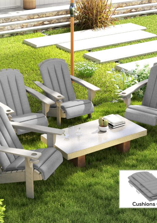 Set of 4 Outdoor Chair Cushions, High Back Adirondack Chair Cushion with Ties, High-Density Foam, Gray