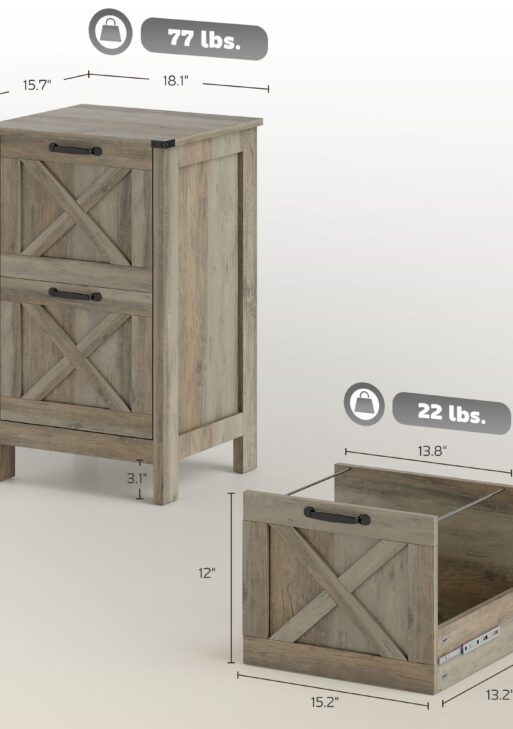 Vertical File Cabinet with 2 Drawers, Rustic Farmhouse Office Storage Cabinet for A4, Letter Size, Distressed Gray