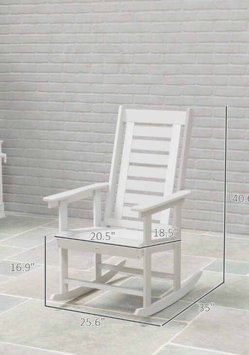 2 Pieces Outdoor Rocking Chairs, HDPE Patio Rockers with 28" High Back, Wide Armrests for Porch Backyard, White