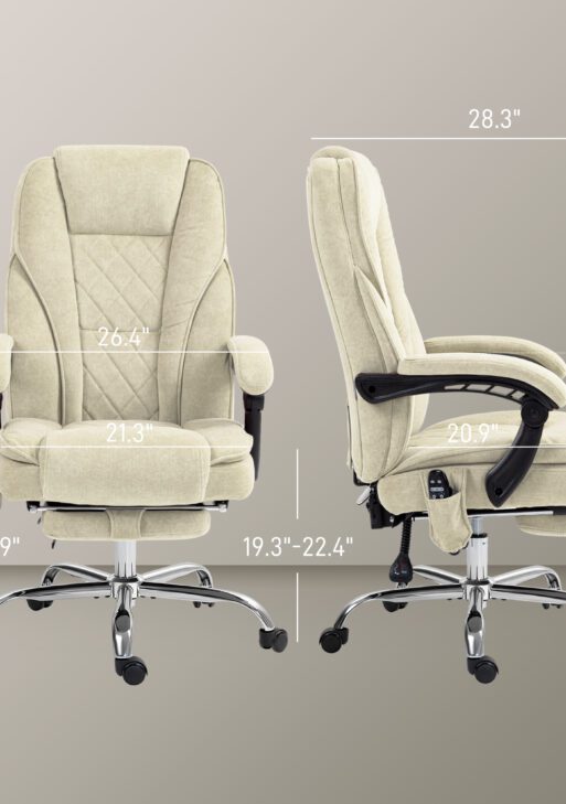 Massage Office Chair, Heated Reclining Computer Chair with Adjustable Height and Footrest, Beige